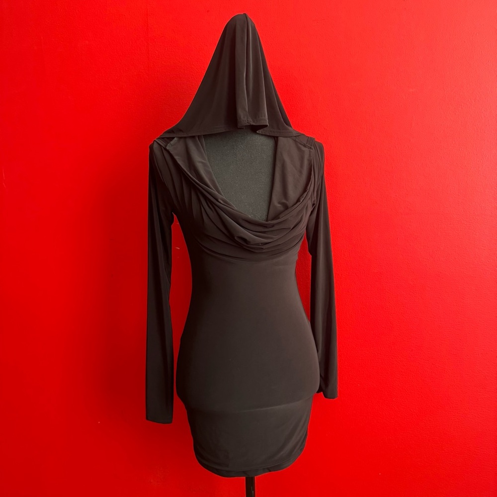 NWOT Nasty Gal Cowl Neck Mini Hoodie Dress – Goth Punk Streetwear (S)